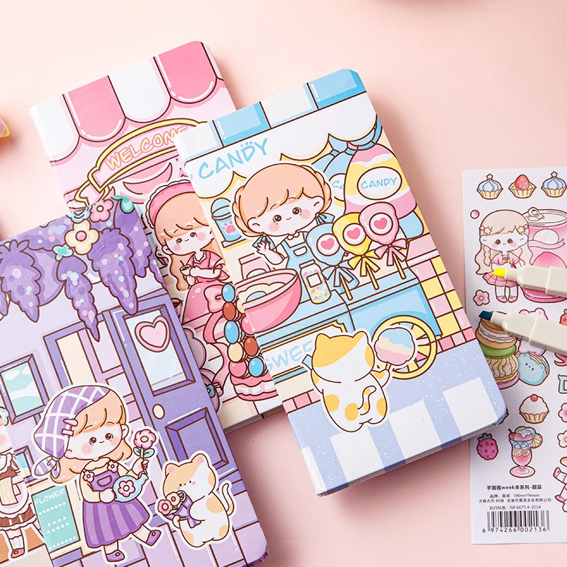 A7 Cartoon Lovely Pocket Saddle Stitching Cute Notebook Simple Style Journal Diary