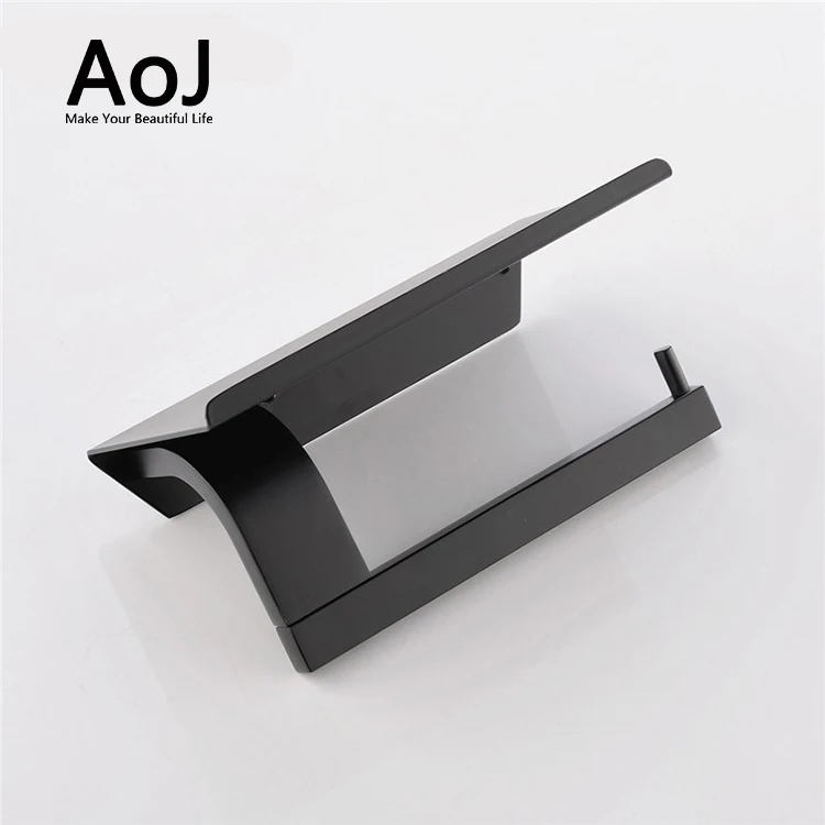 Wall mounted bathroom accessories set mobile phone shelf black toilet paper holder
