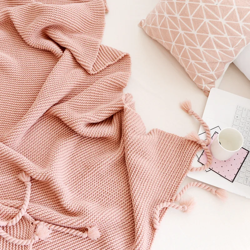 Hot selling new tassel knitted blanket air conditioning blanket