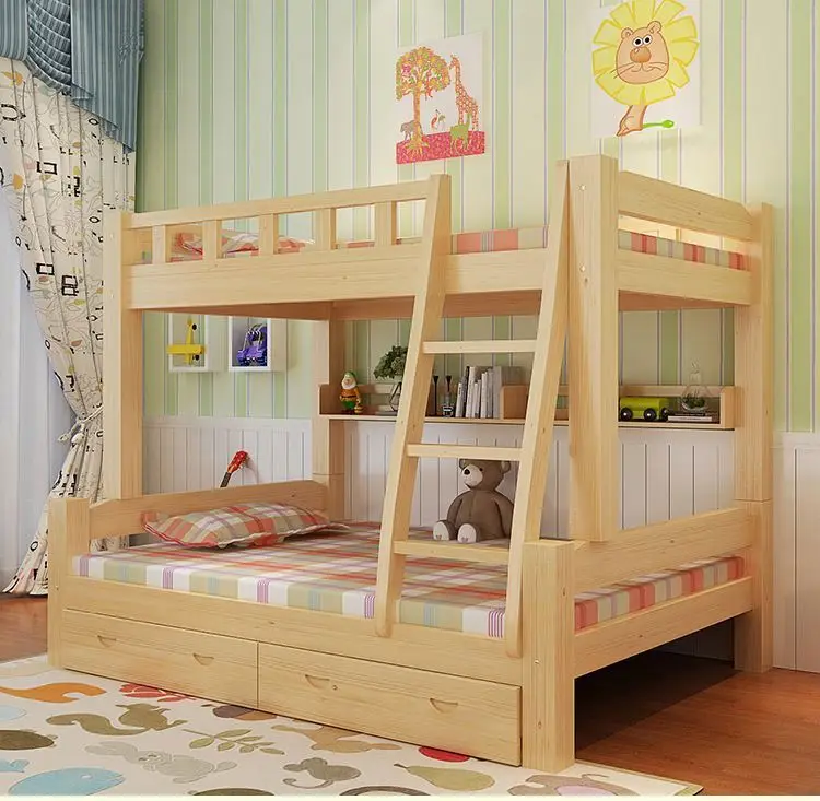 White Blue Pink Brown Kids Bunk Bed Solid Wooden Bedroom Furniture Folding Sofa Double Bed For  Children