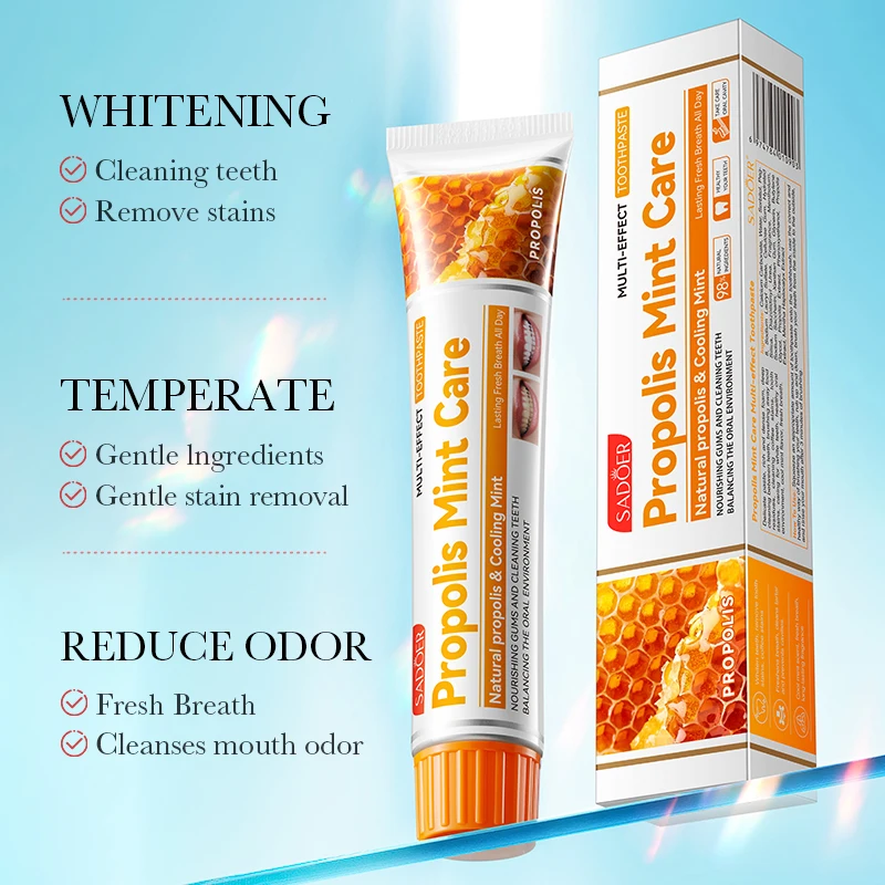 OEM Wholesale SADOER Natural Ginger Herbal Whitening Cleans Tartar Oral Care Sea Salt Propolis Mint Smell Toothpaste