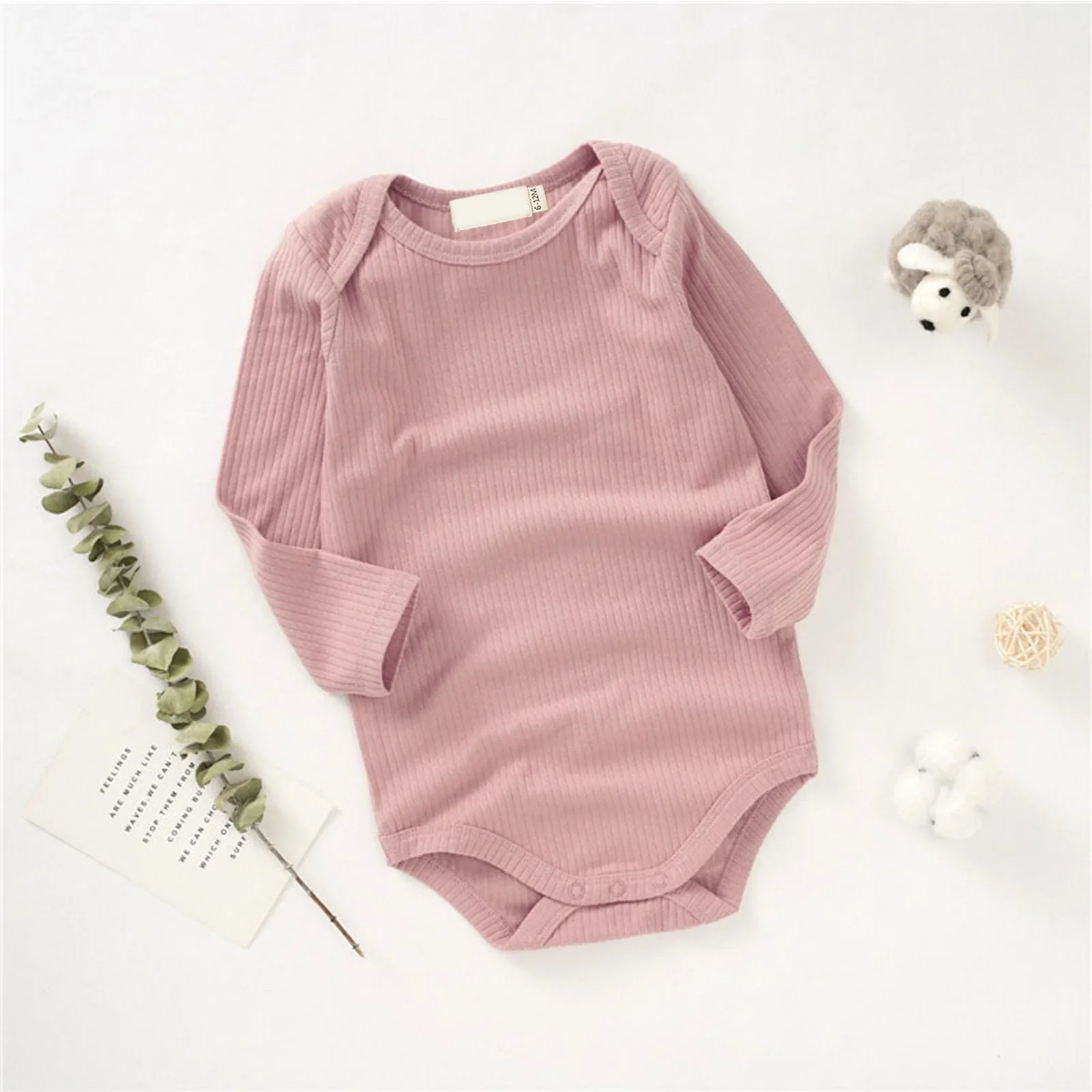Wholesale Ribbed Cotton Spandex Long Sleeves Infant Romper Baby Boys Girls Clothing Baby Summer Bodysuit