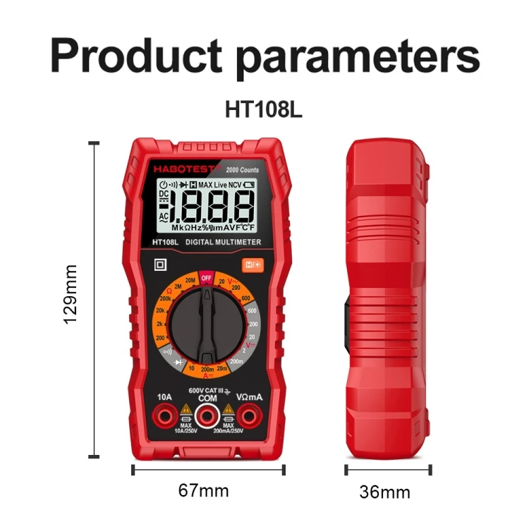 HT108L 600V 10A LCD Digital Multimeter DC Voltage Diode Frequency Multitester Current Tester