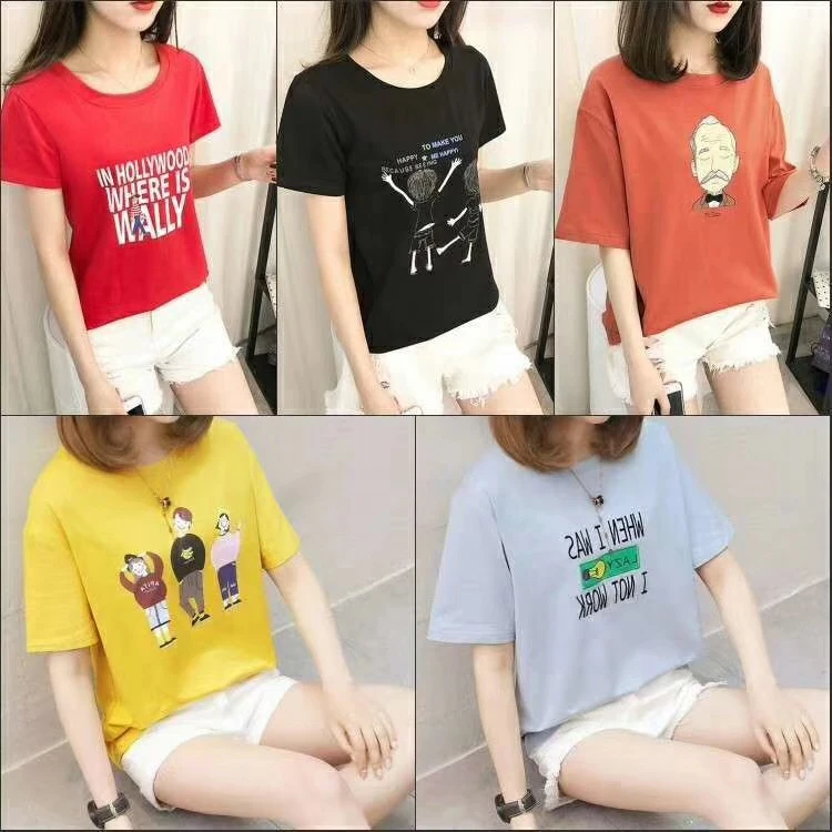 
plus size low price wholesale printed women summer cotton t shirts OC93 
