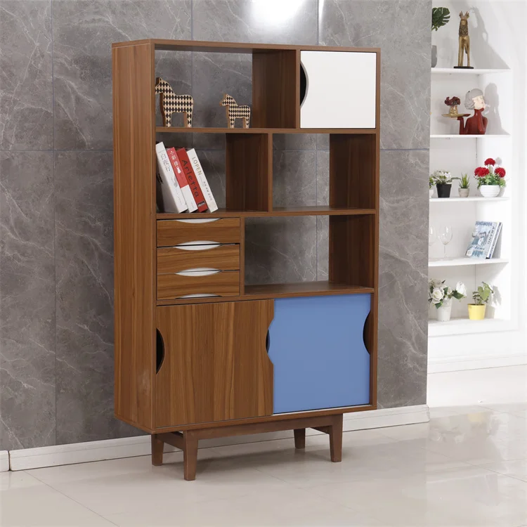 Popular Sale Wooden book shelf Bookcase Storage Display Wooden Bookcases for Living Room with Show Shelf Solid Wood Leg