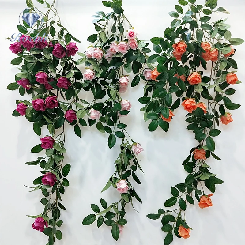 A Plastic Artificial Spring Leaf Wall Hanging Plant Rattan Rose Flower Ivy Garland Artificial Vine For Room Home Decor