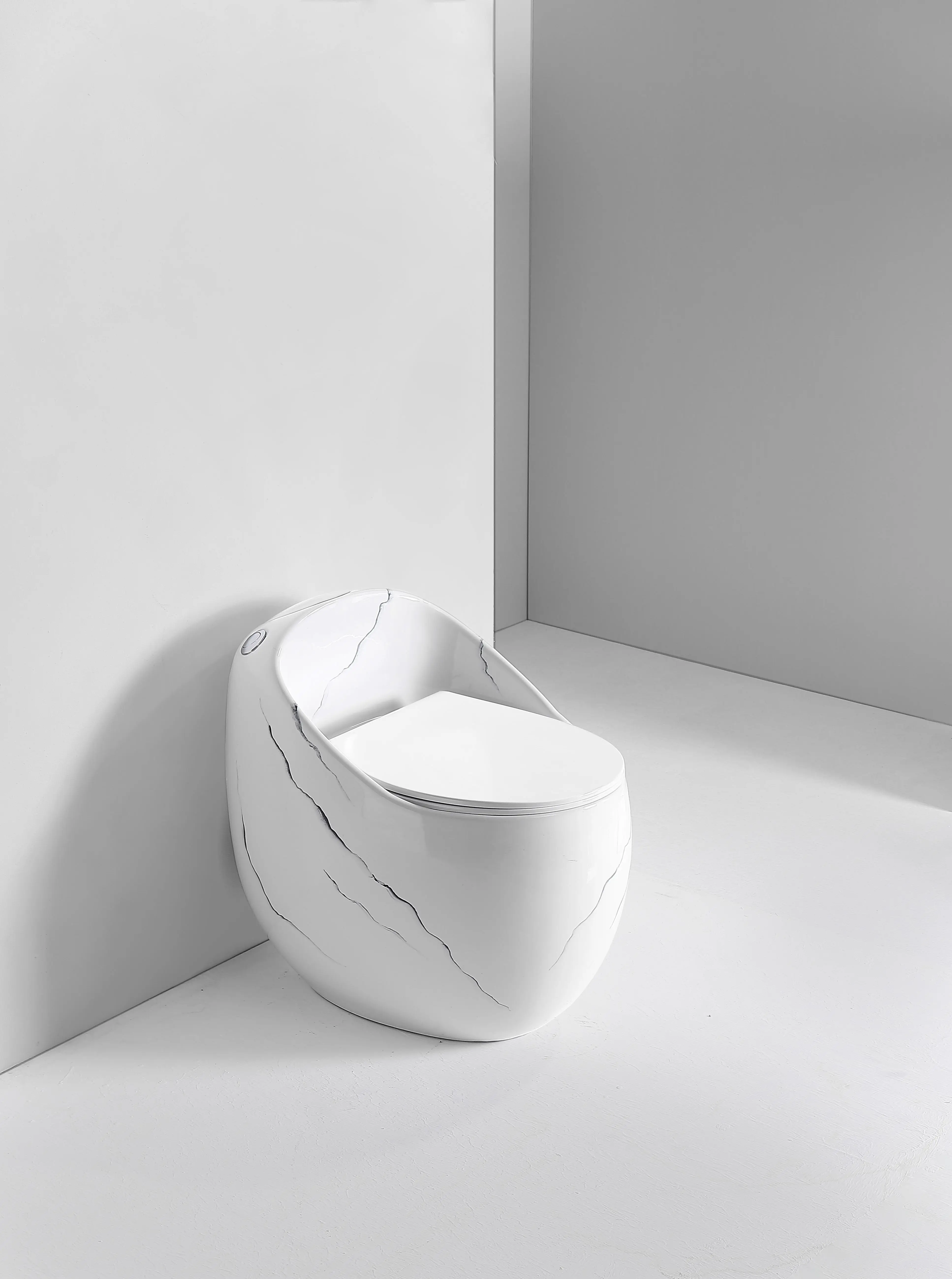 Egg shape wc sanitary ware round floor mounted toilet commode bathroom Marble ceramic siphonic one piece toilet bowl