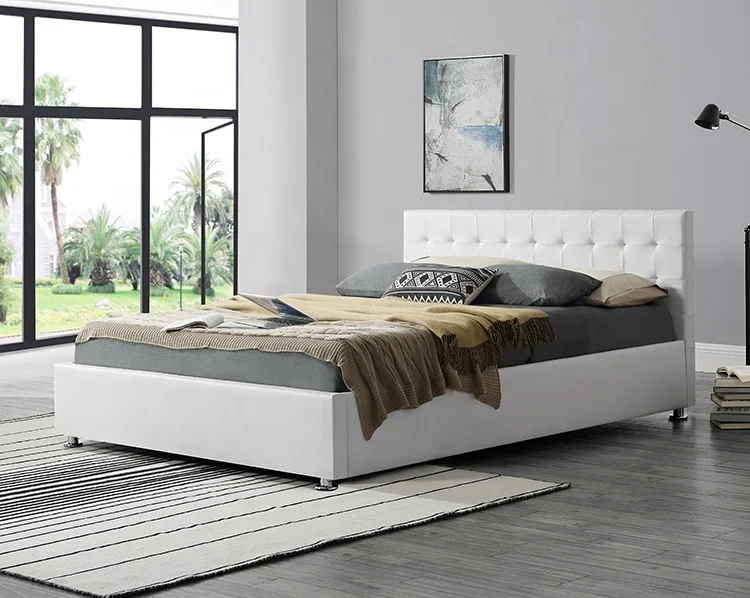 Willsoon  Indoor Furniture Morden Black faux PU leather upholstered bed with storage lit deux places