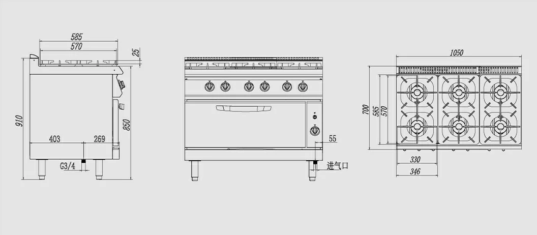 freestanding industrial kitchen restaurant hotel commercial 6 burner gas range cooking stove with oven