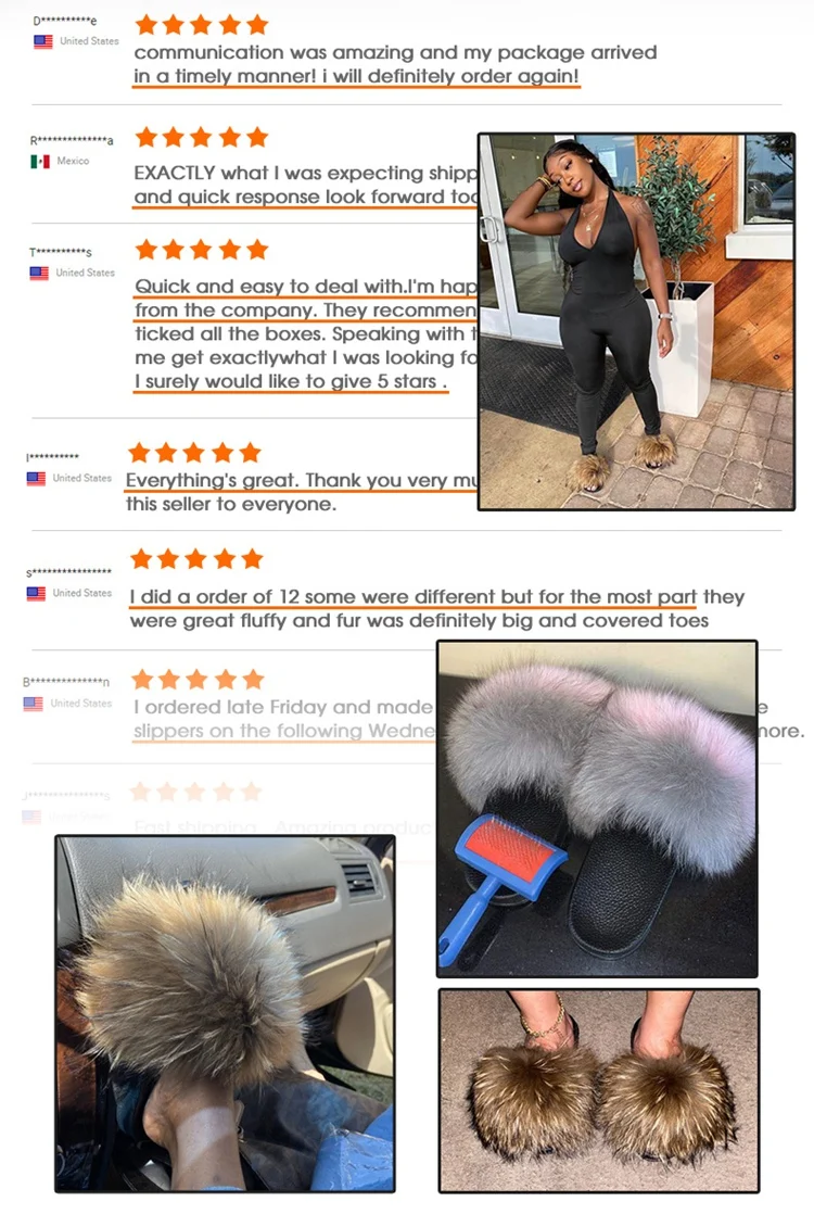 Quick Shipping Flush Raccoon Slippers Outdoor Fur Sandals Slider Slippers Wholesale Real Fur Slippers Fox Fur Slides For Women