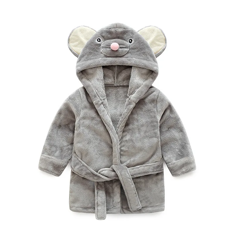 High quality children cartoon mouse hooded robes kids soft flannel fleece animal nightgown sleeping gown baby bathrobe
