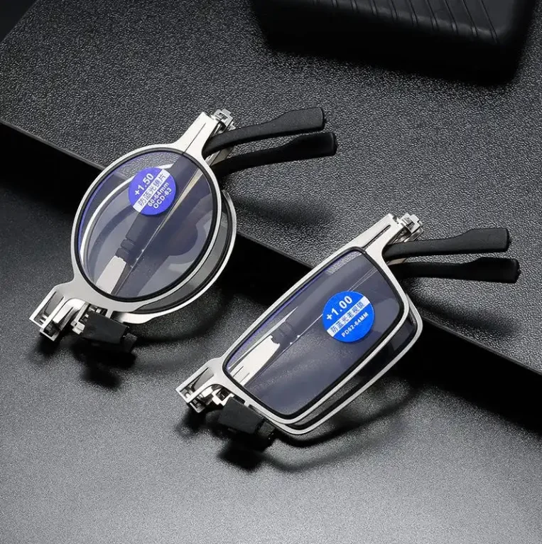 High quality Anti blue light metal folding foldable pocket Stainless steel frames Presbyopic Foldaway glasses reading glasses