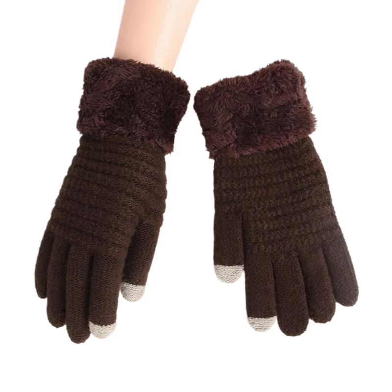 Fashion Winter Warm Adult Touch Screen Wool Acrylic Knit Pure Color Jacquard Full Finger Gloves