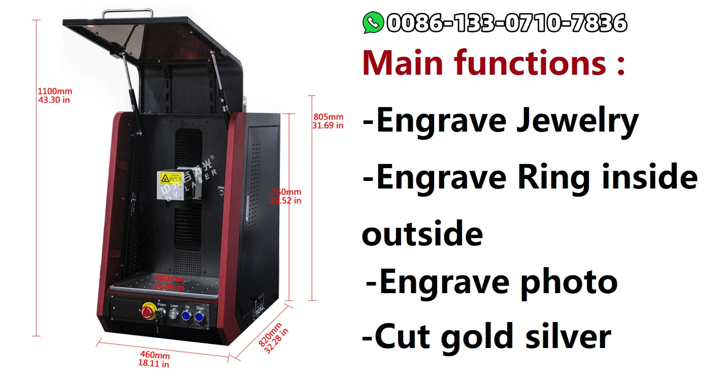 1MM 2MM Gold Silver sheet laser cutting machine 30w 50w 60w 100w fiber laser engraving machine for jewelry ring bangle  necklace