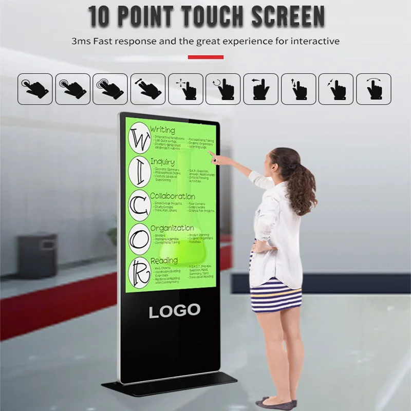 KINGONE 55-Inch Floor Standing Totem Android Advertising Kiosk Interactive Touchscreen LCD Display Digital Signage Education Use