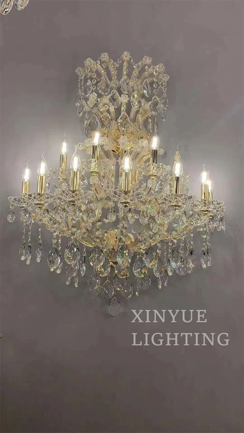 Modern Candle Chandelier Lighting Golden Finish cognac Crystal Decor Indoor Maria Theresa Crystal Chandelier Wedding  Party