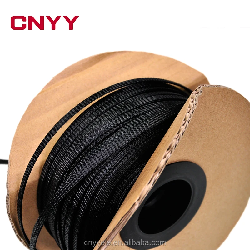 10MM Black Braided PET Expandable Cable Sleeve High Quality Multifilament Expandable Braided Sleeve