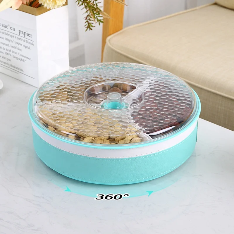 PET decorative fruit snack candy box snacks dishes round divided 3 compartments storage container with sealed lid