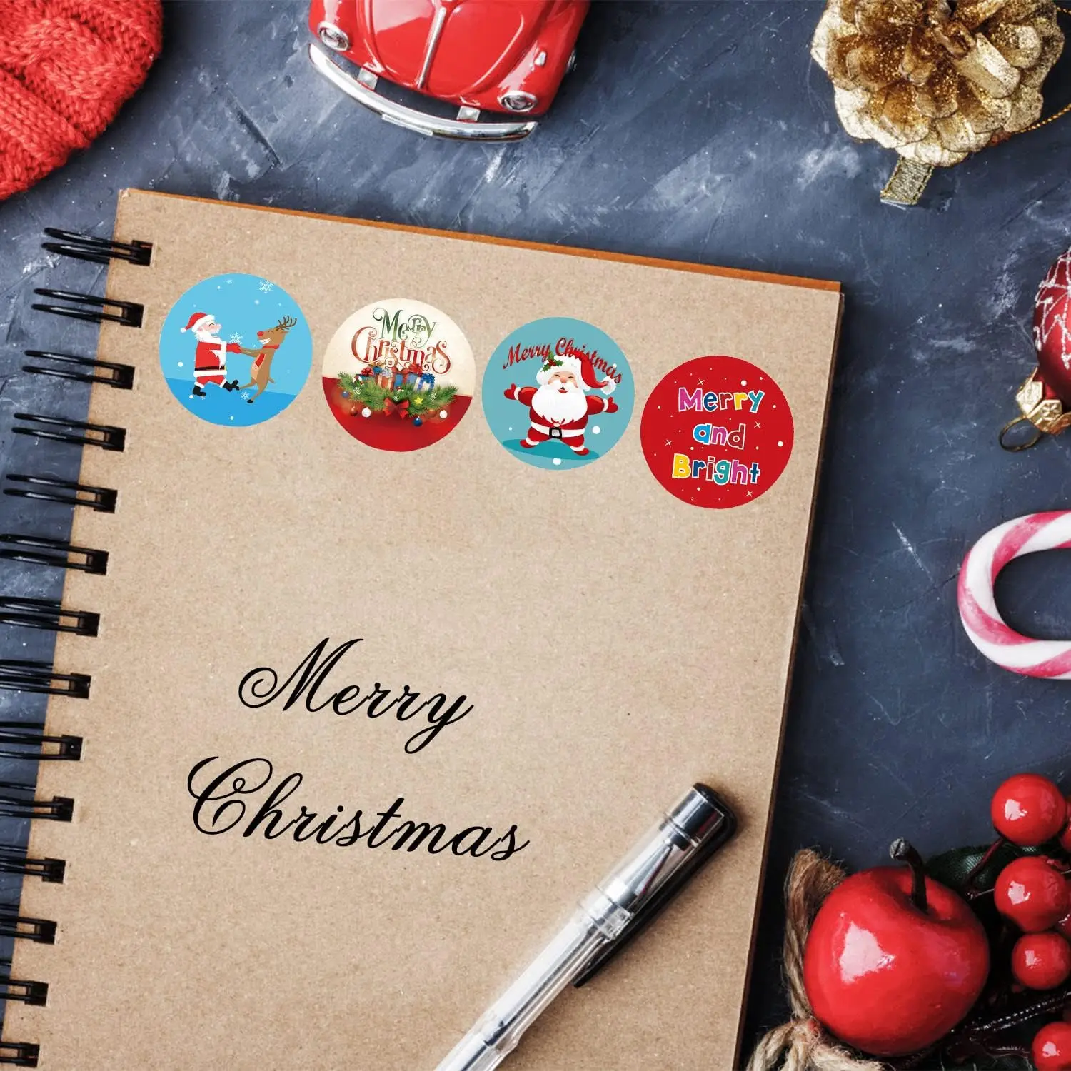Cute Round Stickers Merry Christmas Stickers Labels Roll Self-Adhesive Christmas Stickers for Crafts Envelopes