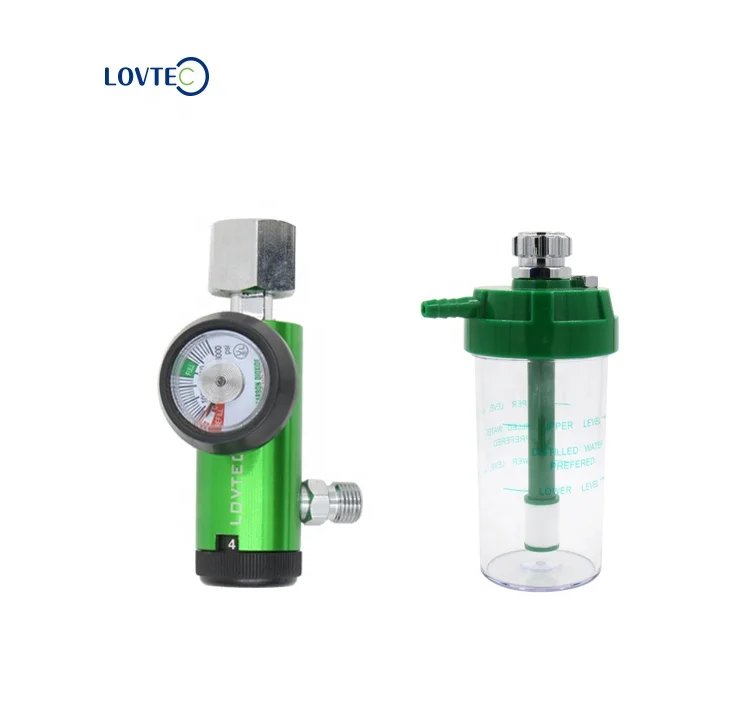 Lovtec cga540 G5/8 click style medical oxygen regulator with humidifier bottle
