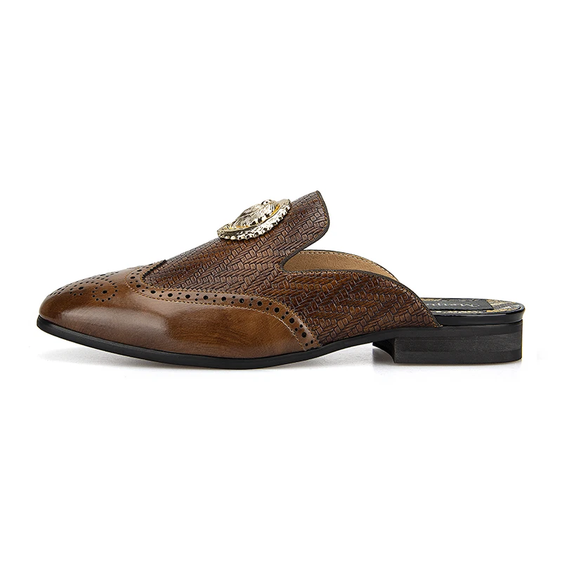 Mules for Men Slip-On Comfortable Round Toe Men Brogue  Open Loafers  Shoes