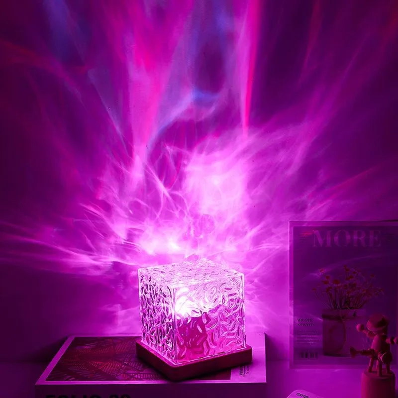 Little Red Riding Book Dynamic Square Table Lamp with Rotating Water Ripple & LED Light RGB Water Pattern Flame Romance Bedroom