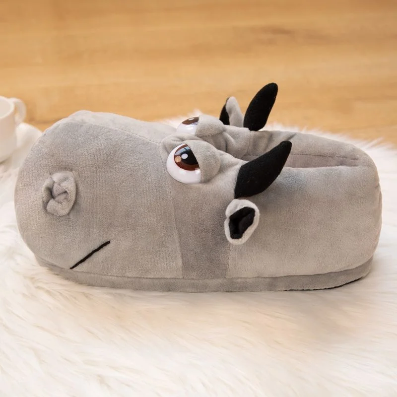 Woman Women Ladies Man Men Couple Novelty Animals Elephant Rhino Bull Stuffed Indoor Home Slippers with Anti-slip Sole