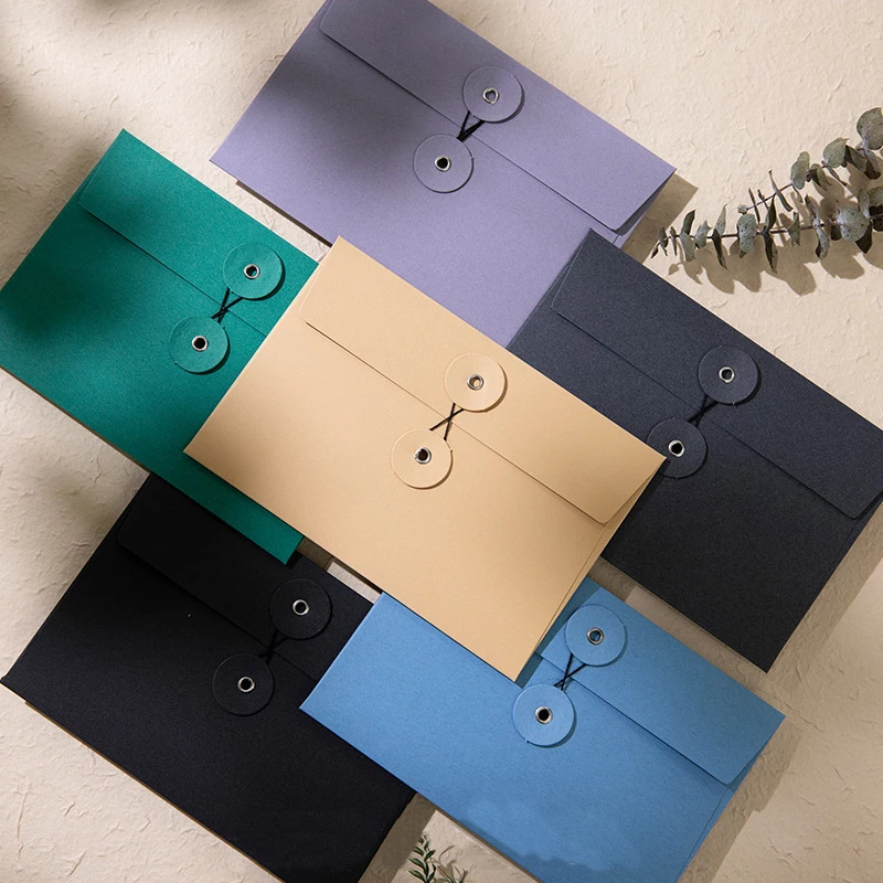 Custom logo card holder clothing boutique jewelry business thank you card packaging texture paper envelopes with rope winding