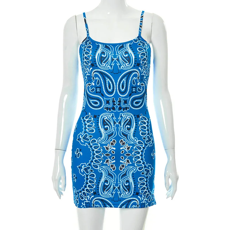 Vestidos Mujer Verano Free Sample Sundress Women Summer Sexy Sleeveless Backless Floral Bandana Print Hip Lifting Casual Dress