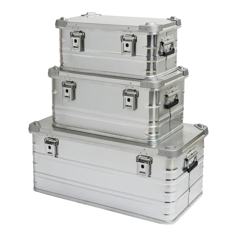 Exhibition silver flight case Outdoor Aluminum Trunk Cargo Box Car Traveling Camping Adventure Storage Case