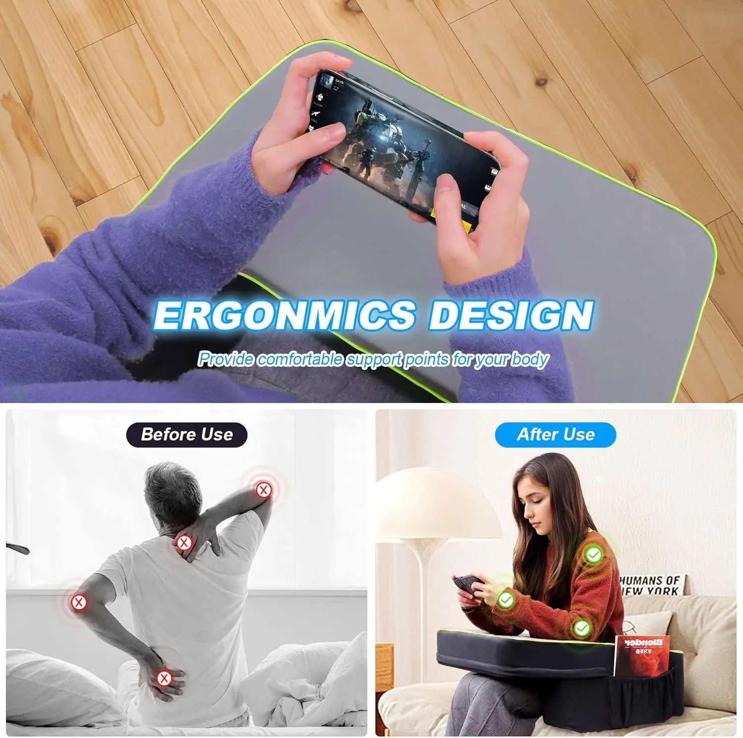 New product Orthopedic Reading Pillow Arm Rest Pillow Custom Memory foam Lap Desk Gaming Pillow forReading Gaming Sitting in Bed