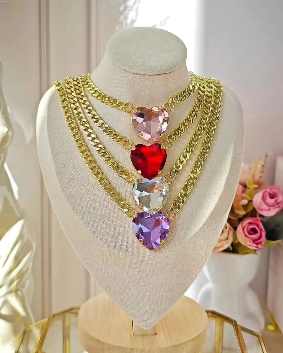 New fashion model 18K gold plated thick chain necklace big zircon heart charm crystal necklace women party jewelry