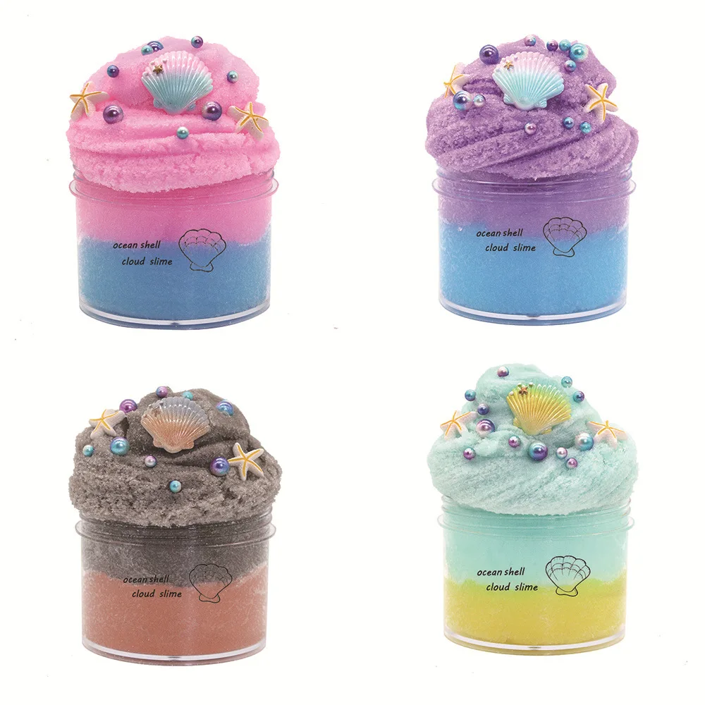 Butter Slime Kit with Yellow Color Shell Ocean Starfish Mermaid Slime Mint Slime Super Soft & Non-Sticky