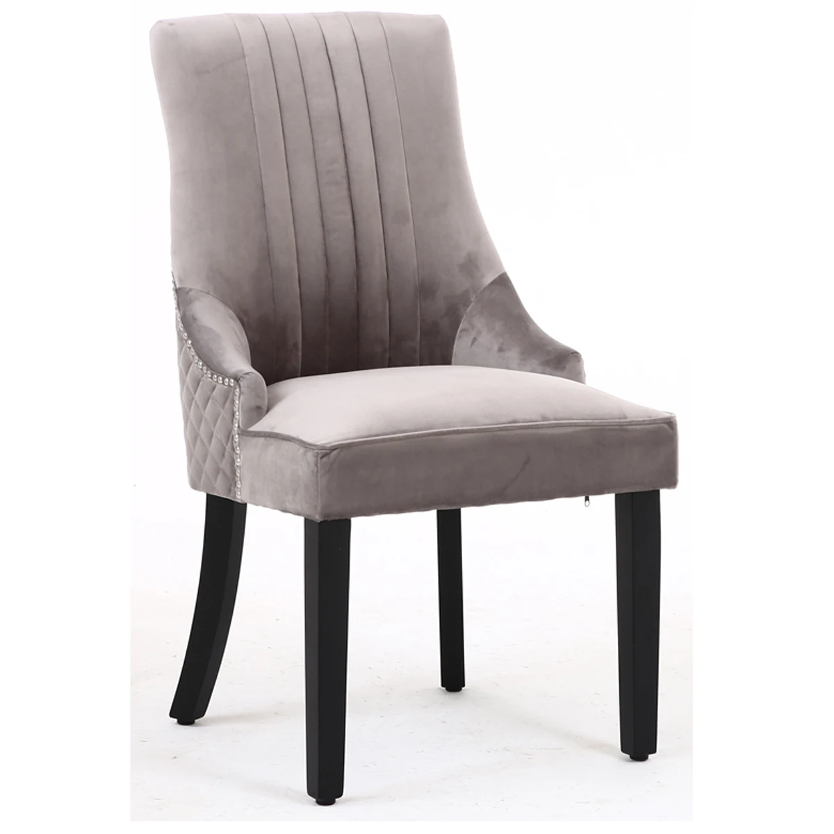 Amazon Hot sale Velvet Fabric Rivet Solid Rubber Wood Dining Chair with Lion Knocker