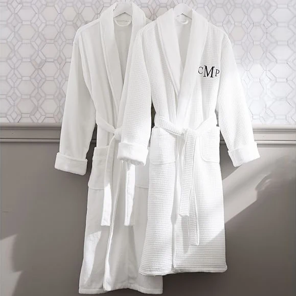 Embroidered Logo 100% Cotton Double Layer Lady Bathrobe Hotel White Waffle Terry Women Bath Robe