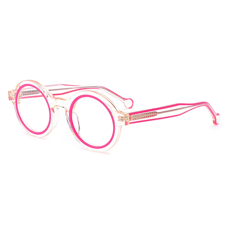Trendy Stylish Men Ladies Women Round Eyewear Frames Lamination Pure Acetate Eyewear Glasses Optical Frames