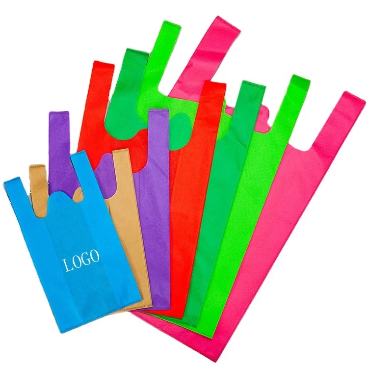 Non-Woven T-Shirt Bag Recycled Biodegradable TNT Market Bag with Letter Thank You Supermarket D/W Cut Shopping Bag