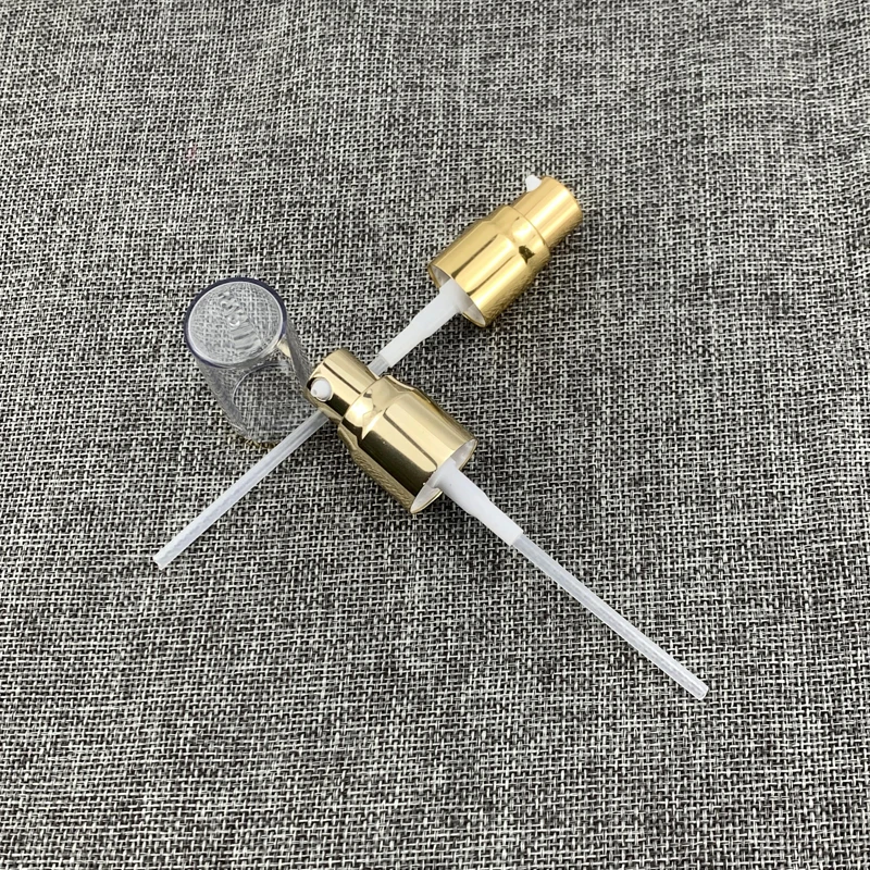
GP408 factory stock hot sales 18/410 Arc shoulder collar aluminum shiny glossy rose gold serum pump dispenser with AS clear cap 