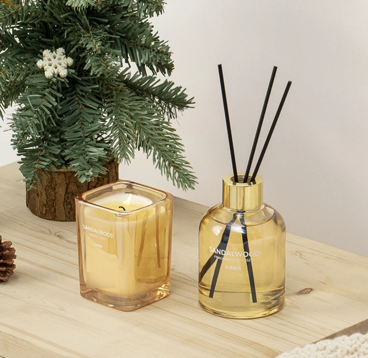 Fragrance Oil glass Jar Pillar Shape Soy Wax Wood Wick Fragrance Candle