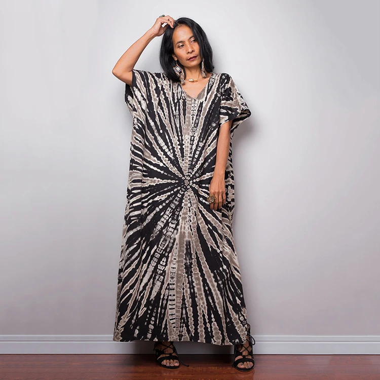 Loose Shirt Dress Rayon Fabric Printed Kaftan Abaya Islamic Clothing