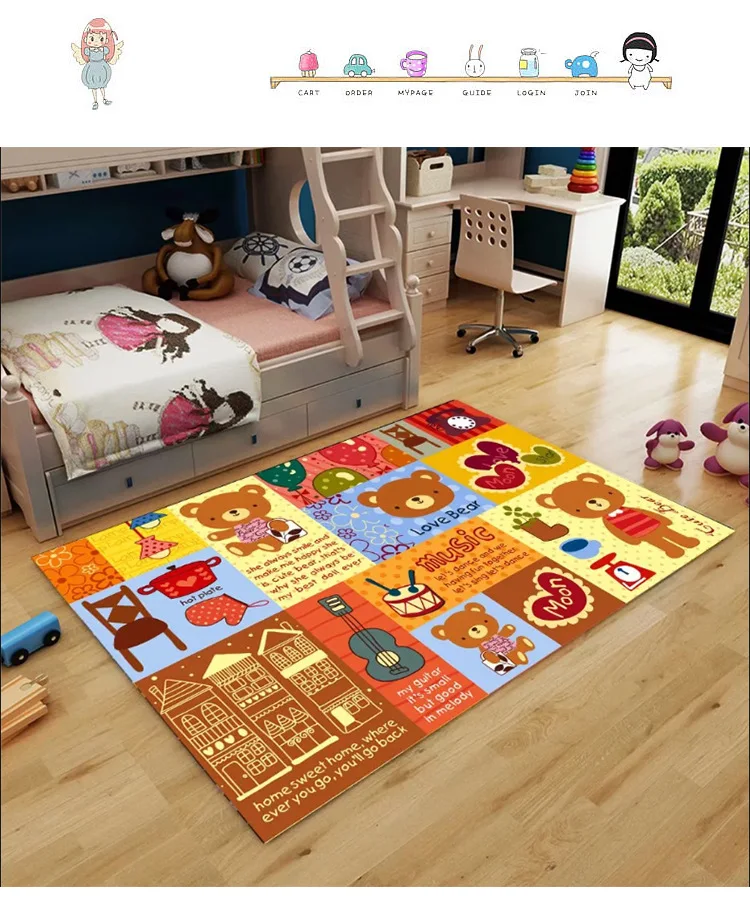 Kids Cartoon Play Mat Carpet Washable Baby Play Gym Mat Durable Easy Clean Waterproof With Polyester Fabric For Kids Bed Room