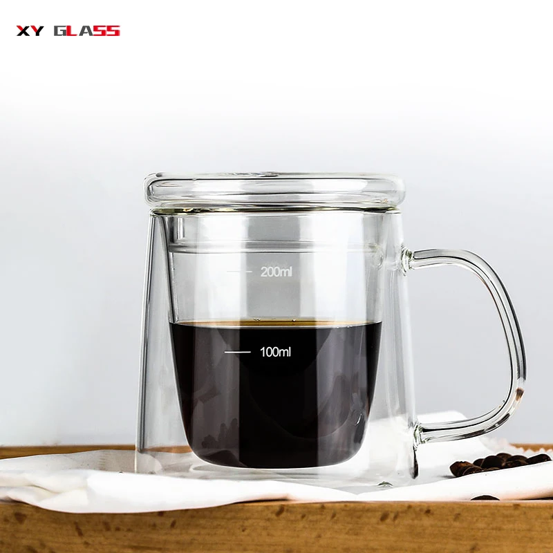 Household transparent double wall with handle coffee tea thermo glass mug