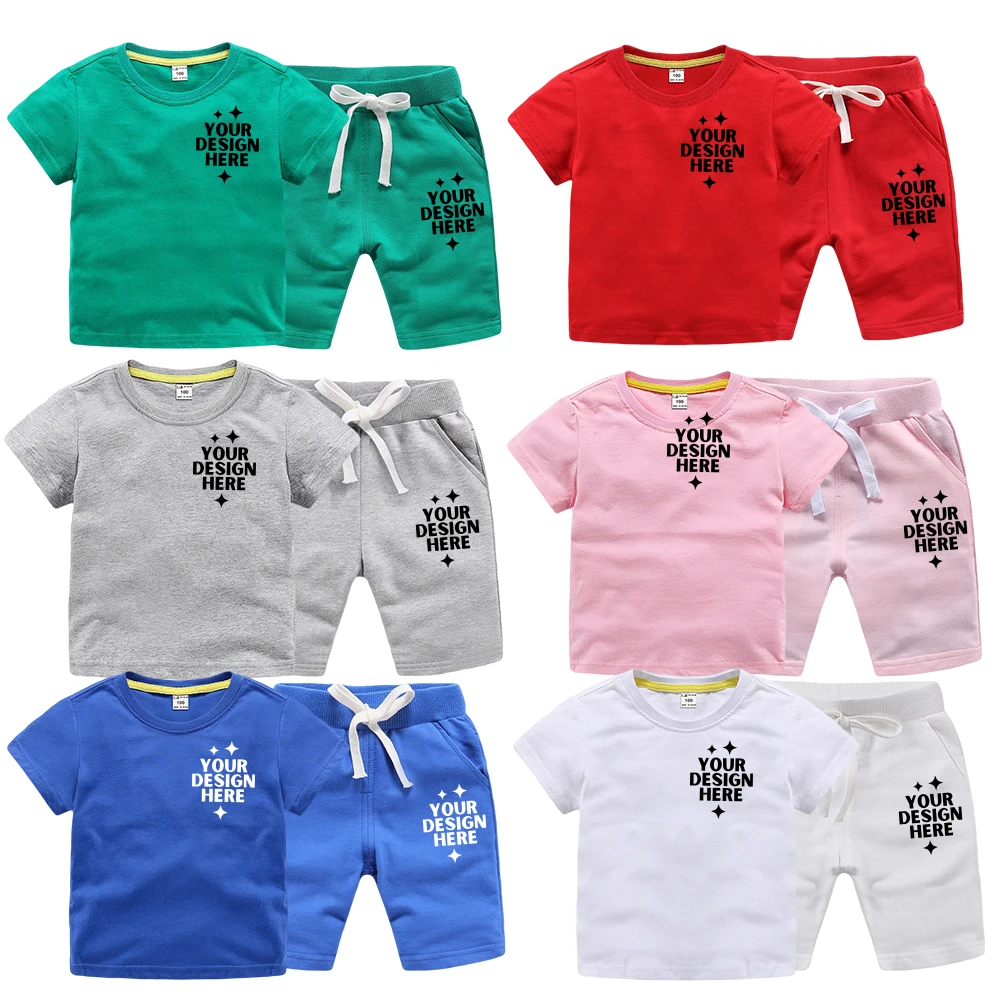 2025 летние комплекты повседневной одежды для мальчиков и девочек детский хлопковый спортивный костюм с коротким рукавом футболка шорты принтом комплект из двух предметов