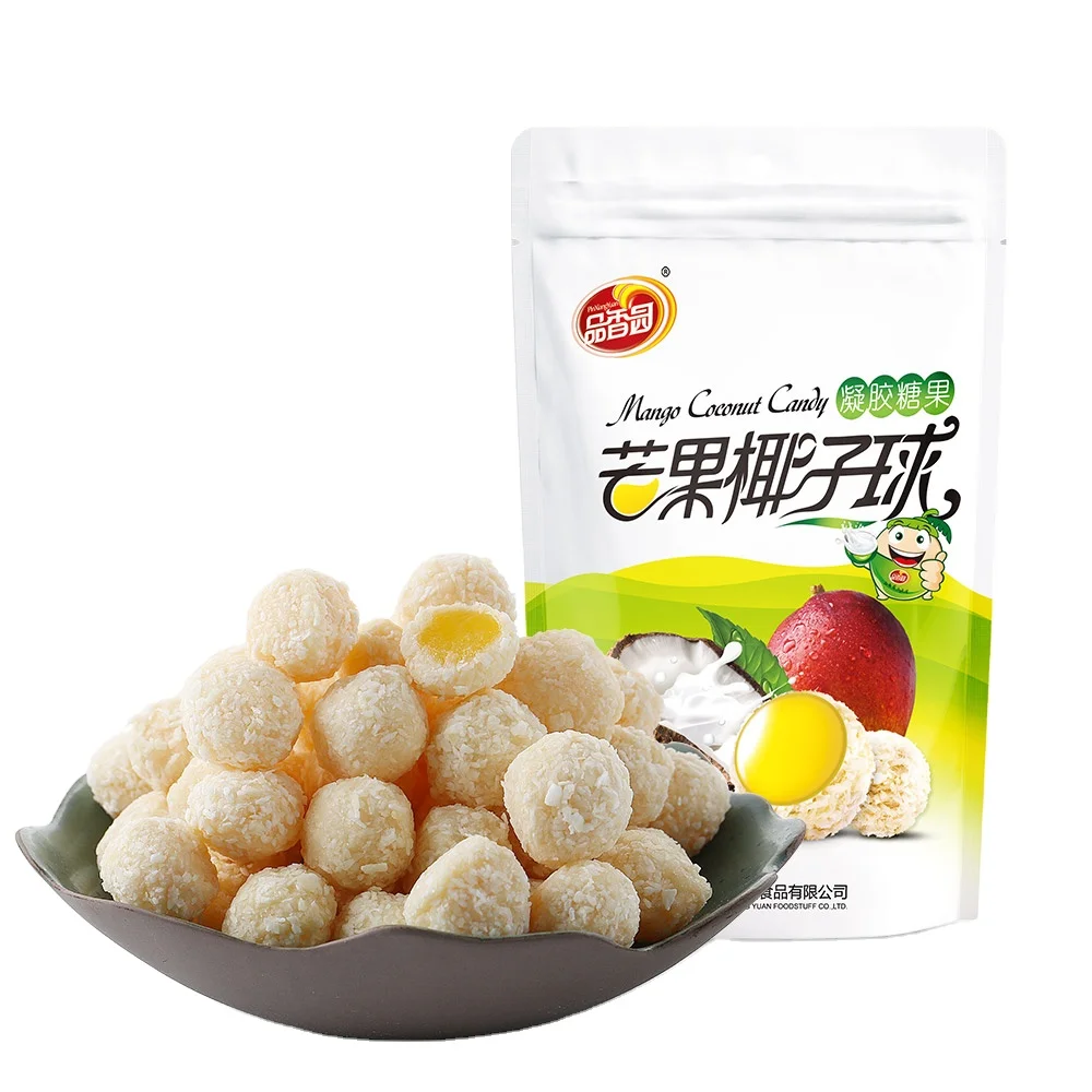 Ball Shape Mango Jam Center Filled Coconut Coated Soft Gummy Candy