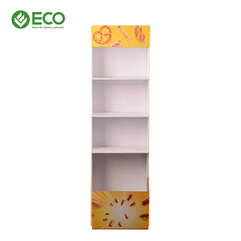 Custom Supermarket Portable Pos Paper Food Pop Cardboard Sweet Snack Floor Display Stand For Snacks Potato Chip