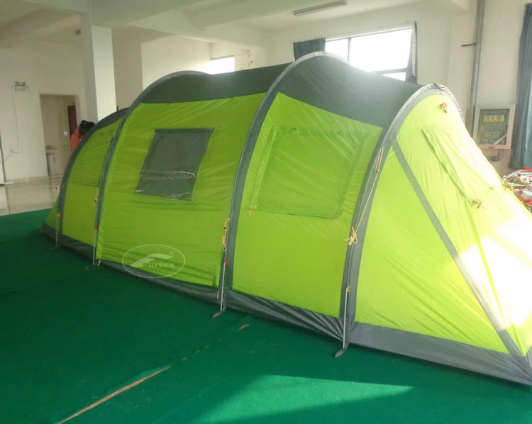 High Quality 6-Person Family Camping Tunnel Tent for Outdoor Adventure Two Rooms Large Vestibule Double Layer Fiberglass Pole