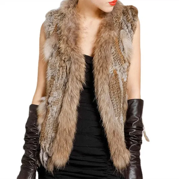 Rabbit Fur Women Fashion Vest With Tassels Raccoon Fur Hand-Woven Coat Women Faux Fur Waistcoat 2023