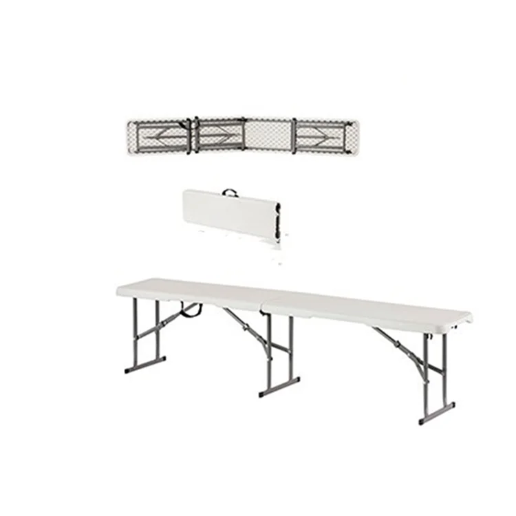 6FT 183CM Folding Bench Portable Picnic Garden Bench White Plastic Bench Patio Camping Stool