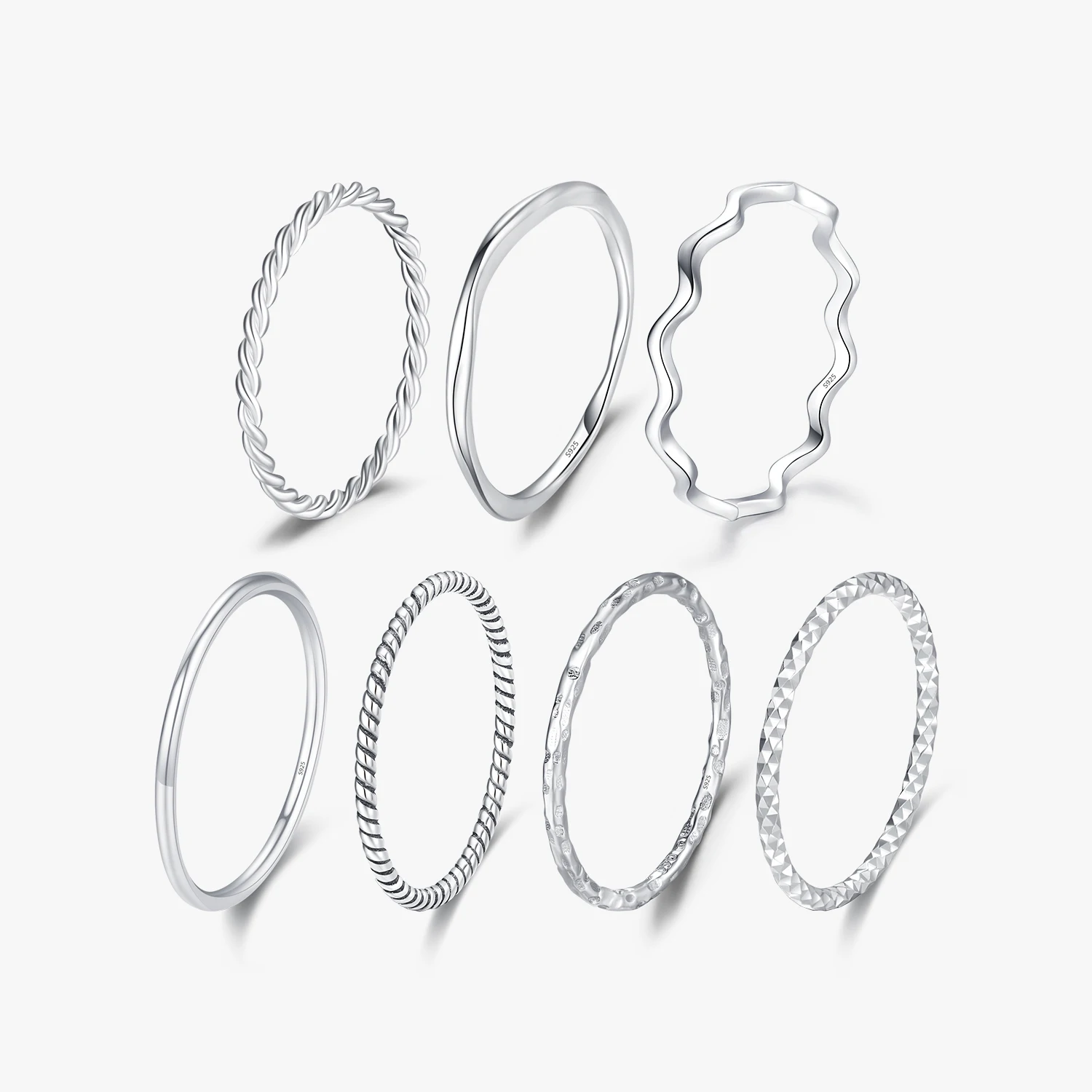 925 Sterling Silver Fashion Stackable Finger Rings For Women Simple Irregular Twist Tin Foil Texture Wave Curve Glitter Rings