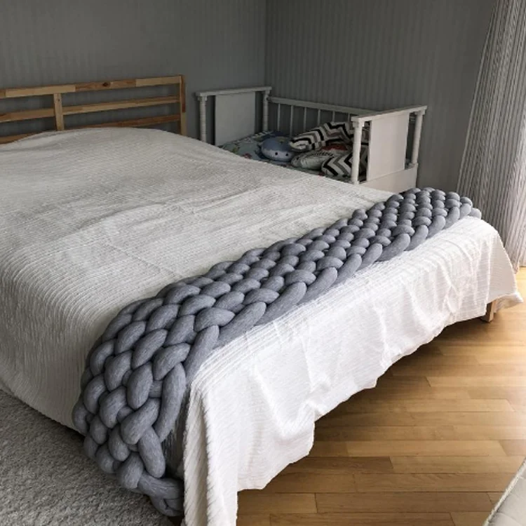 F-5672 fashion chunky knot bed runner handmade custom king bed scarf knitted soft big throw blankets wholesale
